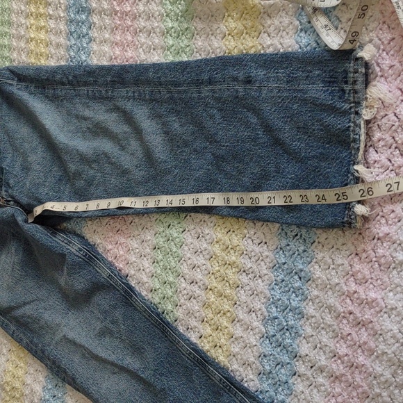 Agolde Size 27 Riley High Rise Straight Crop Button Fly Distressed Blue Jeans - Picture 6 of 16